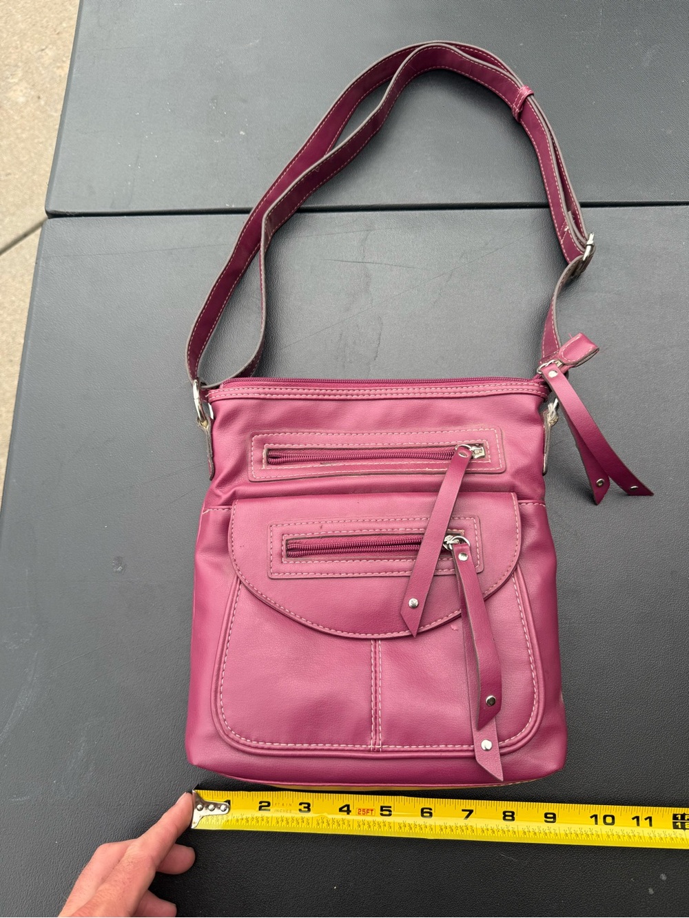 Emilie M Compact Berry Pink Crossbody Bag with Multiple Zip Pockets